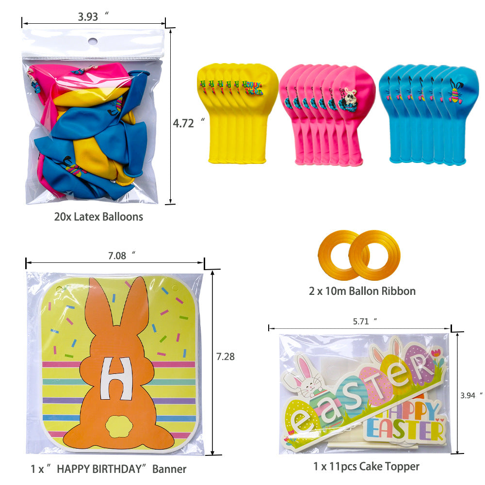 Oster Party Deko Set – Luftballons, Girlande & Cake Topper für Frühlings- & Osterparty