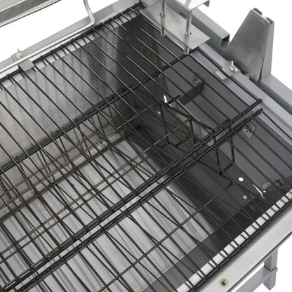 BBQ grill with rotisserie made of iron and stainless steel
