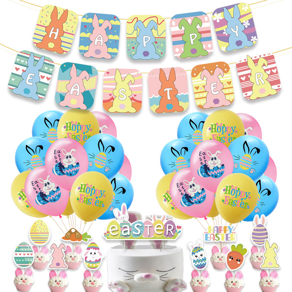 Oster Party Deko Set – Luftballons, Girlande & Cake Topper für Frühlings- & Osterparty