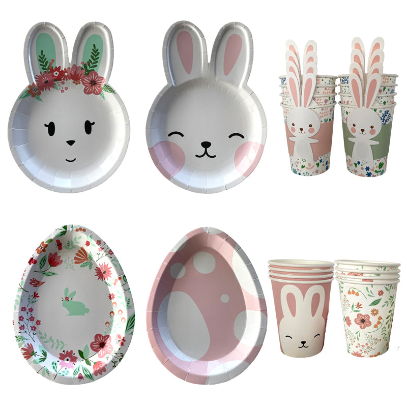 Oster Partygeschirr Set – Hasen- & Eier-Pappteller und Pappbecher für Happy Easter Party
