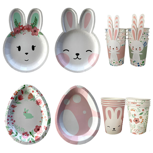 Oster Partygeschirr Set – Hasen- & Eier-Pappteller und Pappbecher für Happy Easter Party