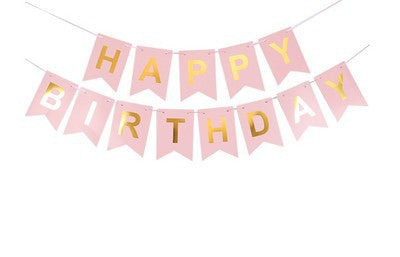 Happy Birthday Flaggen Girlande – Geburtstagsdeko Banner mit Goldprägung