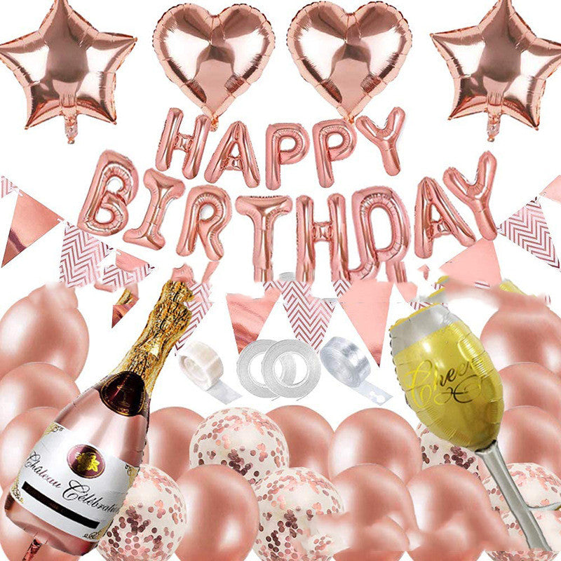 Roségold Ballon Set Happy Birthday – Geburtstagsdeko Set mit Girlande, Herz & Stern Ballons