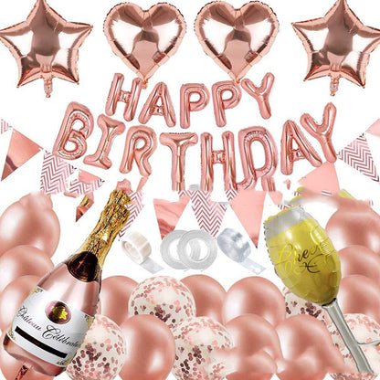 Roségold Ballon Set Happy Birthday – Geburtstagsdeko Set mit Girlande, Herz & Stern Ballons