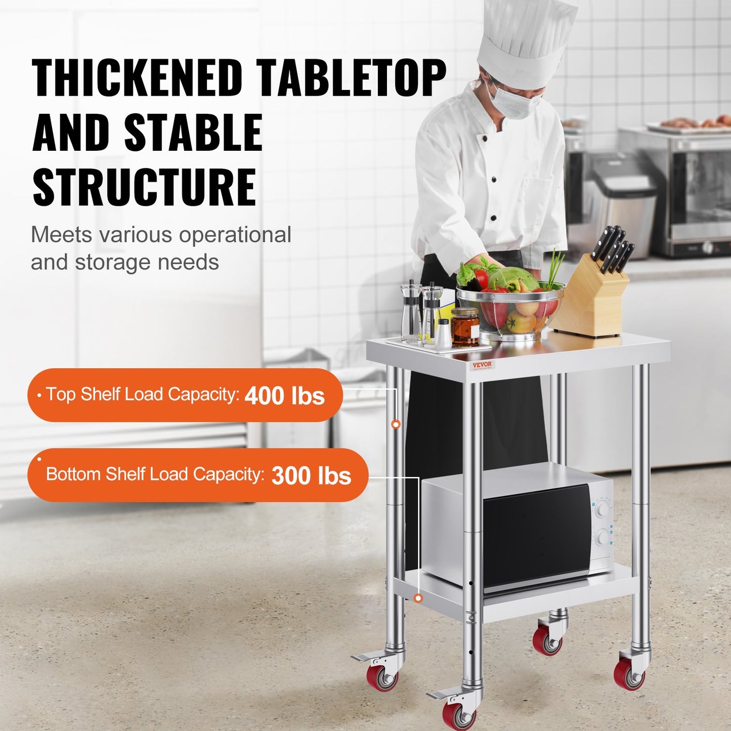 Edelstahltisch Arbeitstisch 609,6 X 457,2 X 863,6 Mm Edelstahl Catering Arbeitstisch 100kg Für Belastbarkeit Lebensmittel Zubereitungstisch Gewerblicher Arbeitstisch