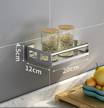 Gewürzregal Küche ohne Bohren – Selbstklebendes Küchen-Gewürzregal – Wandmontage Organizer für Gewürze & Flaschen