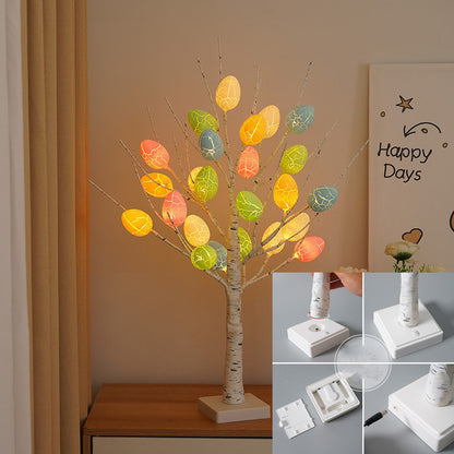 LED Osterbaum mit Eiern – 60 cm Birkenbaum mit 24 warmweißen LEDs & Timer (Batteriebetrieben)