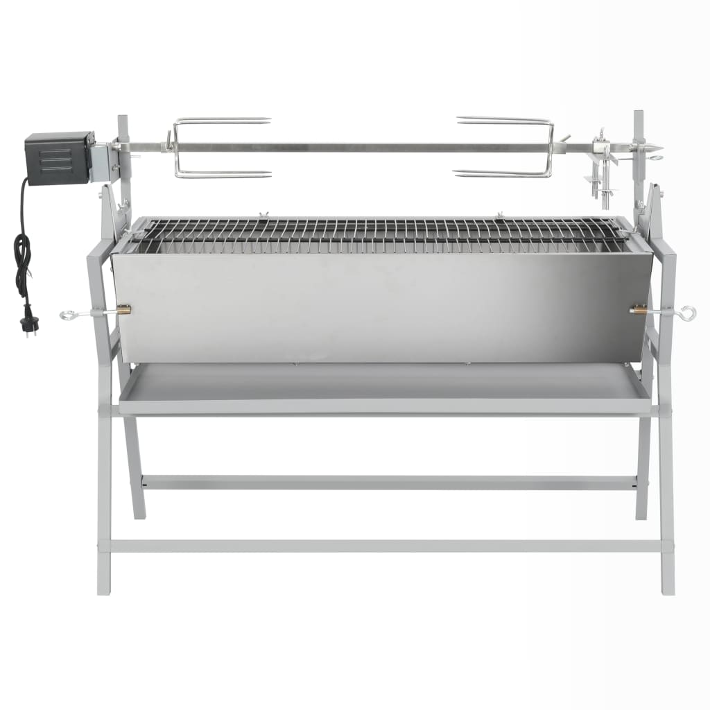 BBQ grill with rotisserie made of iron and stainless steel
