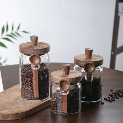3 Pcs Glass Coffee Jars With Spoons, Candy Jars, Biscuit Jars, Storage Jars, Tea Jars, Snack Jars, Seasoning Jars, Salt Jars, Pepper Jars