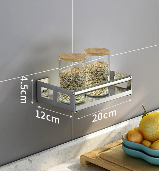 Gewürzregal Küche ohne Bohren – Selbstklebendes Küchen-Gewürzregal – Wandmontage Organizer für Gewürze & Flaschen