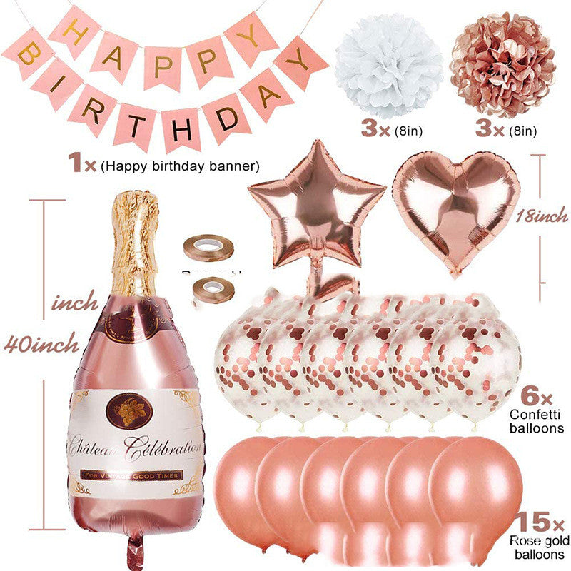 Roségold Ballon Set Happy Birthday – Geburtstagsdeko Set mit Girlande, Herz & Stern Ballons