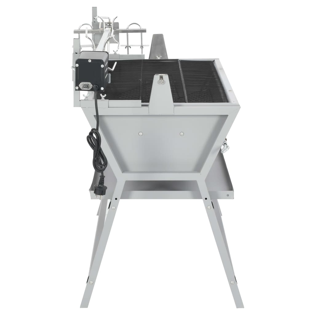 BBQ grill with rotisserie made of iron and stainless steel