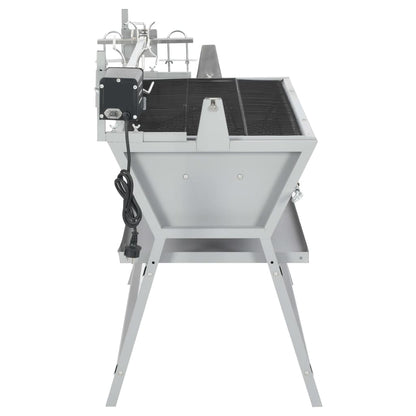 BBQ grill with rotisserie made of iron and stainless steel