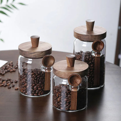 3 Pcs Glass Coffee Jars With Spoons, Candy Jars, Biscuit Jars, Storage Jars, Tea Jars, Snack Jars, Seasoning Jars, Salt Jars, Pepper Jars