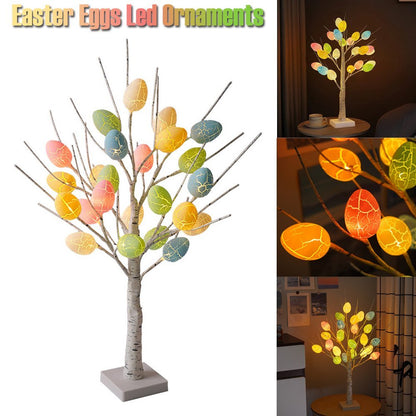 LED Osterbaum mit Eiern – 60 cm Birkenbaum mit 24 warmweißen LEDs & Timer (Batteriebetrieben)