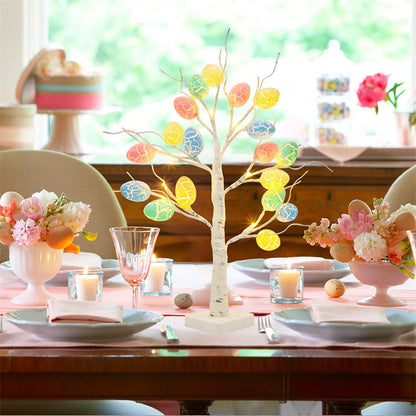 LED Osterbaum mit Eiern – 60 cm Birkenbaum mit 24 warmweißen LEDs & Timer (Batteriebetrieben)