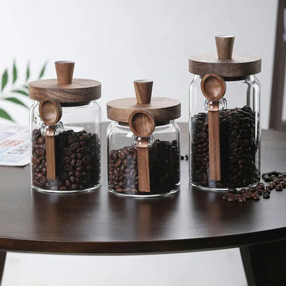 3 Pcs Glass Coffee Jars With Spoons, Candy Jars, Biscuit Jars, Storage Jars, Tea Jars, Snack Jars, Seasoning Jars, Salt Jars, Pepper Jars