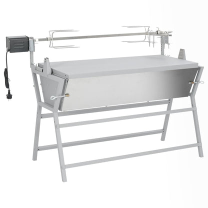 BBQ grill with rotisserie made of iron and stainless steel