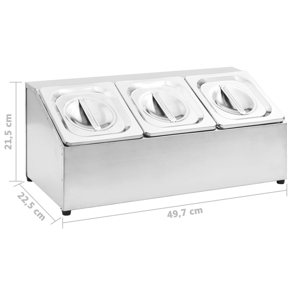 Gastronorm stand with 3 GN 1/6 containers, stainless steel
