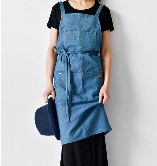 Premium Gastro-Schürze in Blau – Robuste Denim-Schürze mit Taschen für Küche, Service & Gastronomie