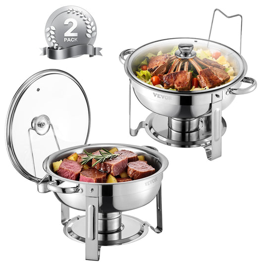 Chafing Dish Buffet Speisenwärmer 2×4,7 L | Edelstahl Warmhaltebehälter mit Glasdeckel