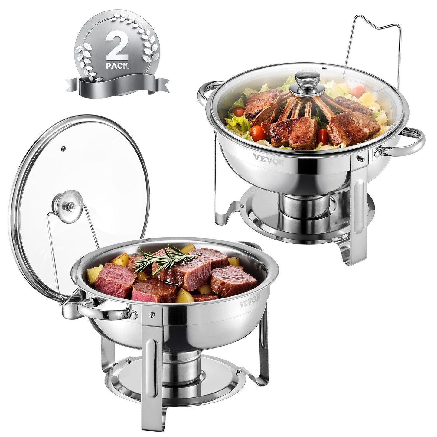 Chafing Dish Buffet Speisenwärmer 2×4,7 L | Edelstahl Warmhaltebehälter mit Glasdeckel