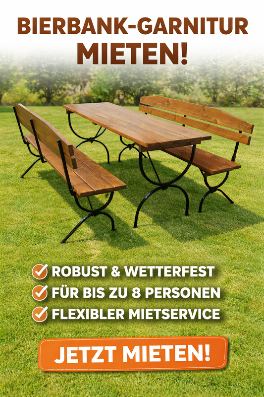 Bierbankgarnitur mit Rückenlehne - Tagesmiete | ideal für Events & Feiern