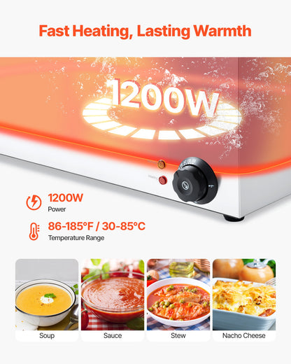 VEVOR Professioneller Speisenwärmer – Elektrischer Dampftisch mit 2 GN-Behältern (1/2 Größe), 1200 W