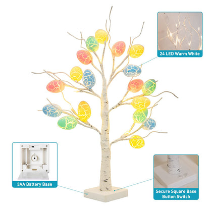 LED Osterbaum mit Eiern – 60 cm Birkenbaum mit 24 warmweißen LEDs & Timer (Batteriebetrieben)