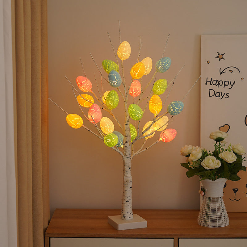LED Osterbaum mit Eiern – 60 cm Birkenbaum mit 24 warmweißen LEDs & Timer (Batteriebetrieben)