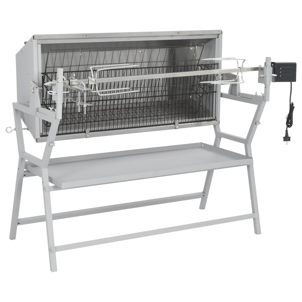 BBQ grill with rotisserie made of iron and stainless steel