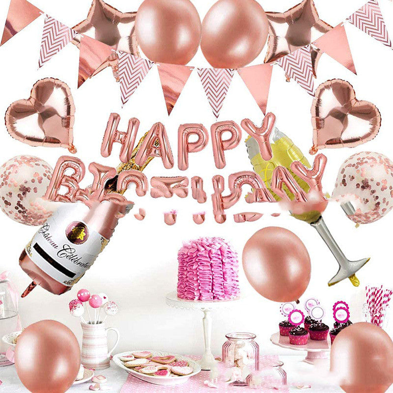 Roségold Ballon Set Happy Birthday – Geburtstagsdeko Set mit Girlande, Herz & Stern Ballons
