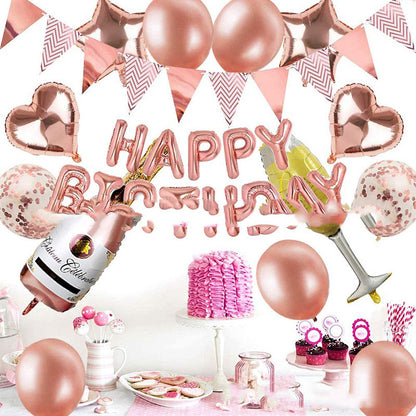 Roségold Ballon Set Happy Birthday – Geburtstagsdeko Set mit Girlande, Herz & Stern Ballons