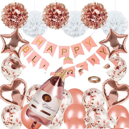 Roségold Ballon Set Happy Birthday – Geburtstagsdeko Set mit Girlande, Herz & Stern Ballons