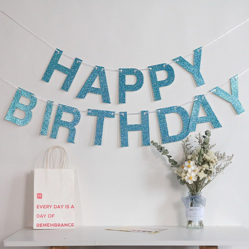 Happy Birthday Girlande Glitzer Blau – Buchstaben Banner Party Wanddekoration