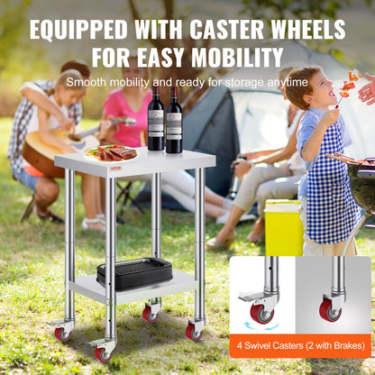 Edelstahltisch Arbeitstisch 609,6 X 457,2 X 863,6 Mm Edelstahl Catering Arbeitstisch 100kg Für Belastbarkeit Lebensmittel Zubereitungstisch Gewerblicher Arbeitstisch